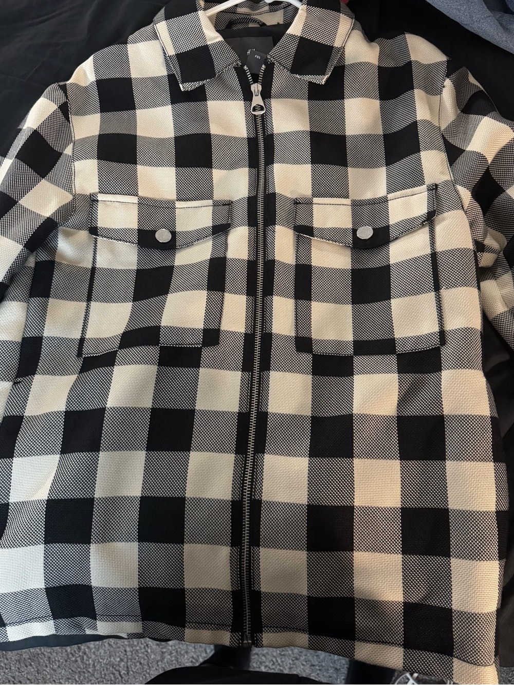 H&M Black and White Buffalo Check Zip-Front Shackles